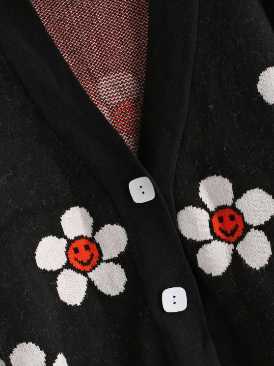 Floral Graphic Button Up V Neck Cardigan - LuckyFash™