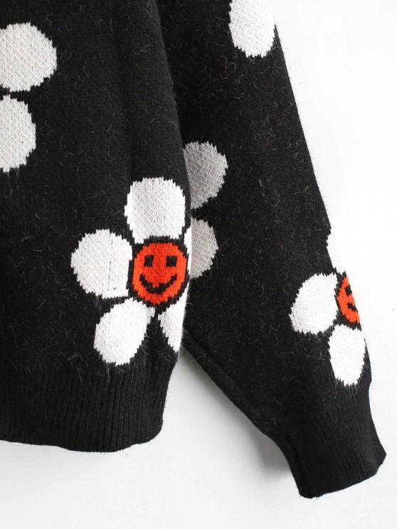 Floral Graphic Button Up V Neck Cardigan - LuckyFash™