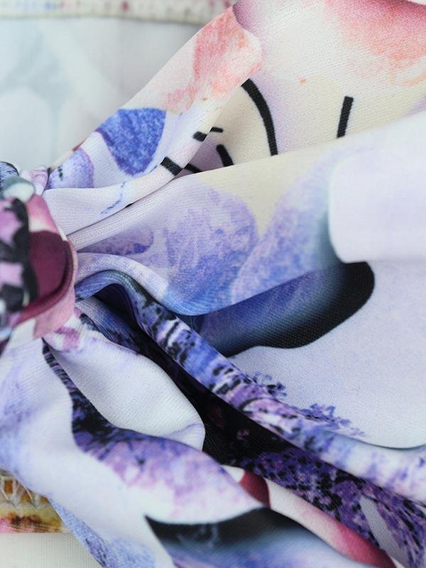 Floral High Waist Knotted Bandeau Brazilian Bikini - LuckyFash™