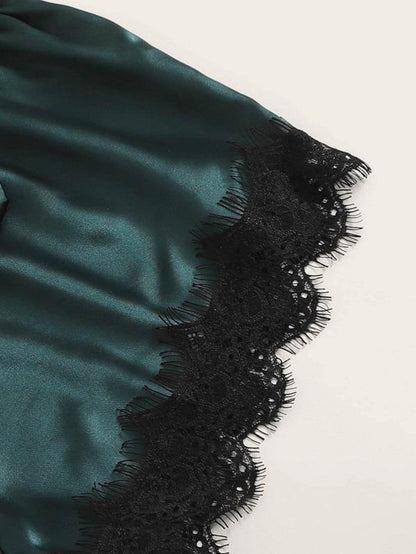 Floral Lace Bralette With Satin Shorts & Belted Robe - LuckyFash™