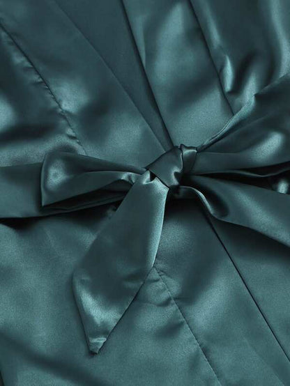 Floral Lace Bralette With Satin Shorts & Belted Robe - LuckyFash™