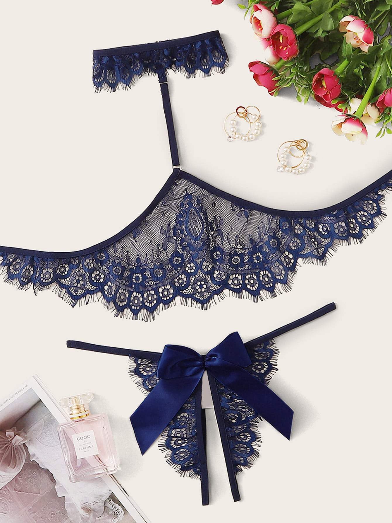 Floral Lace Lingerie Set With Choker - LuckyFash™