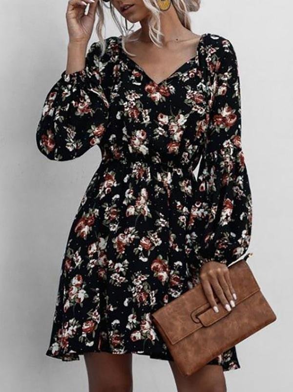 Floral Lantern Sleeve Mini Dress - LuckyFash™