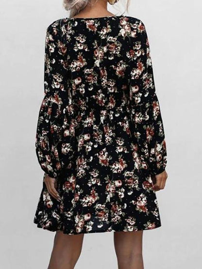 Floral Lantern Sleeve Mini Dress - LuckyFash™