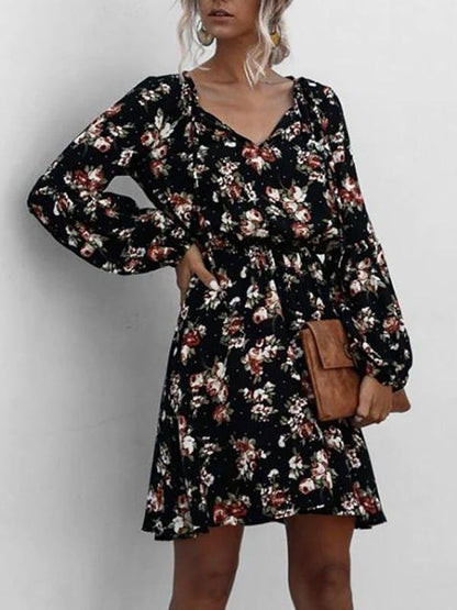 Floral Lantern Sleeve Mini Dress - LuckyFash™