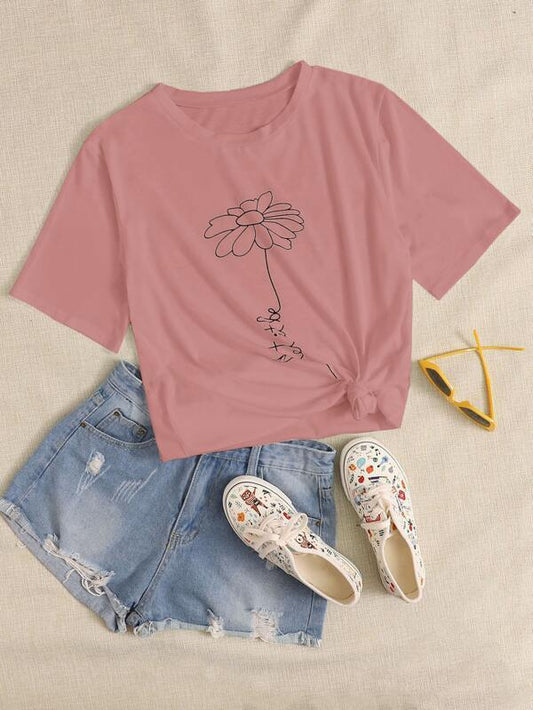 Floral & Letter Graphic Tee - LuckyFash™