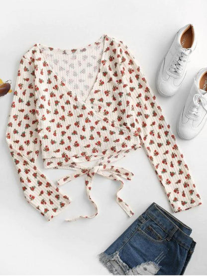 Floral Long Sleeve Wrap Blouse - LuckyFash™