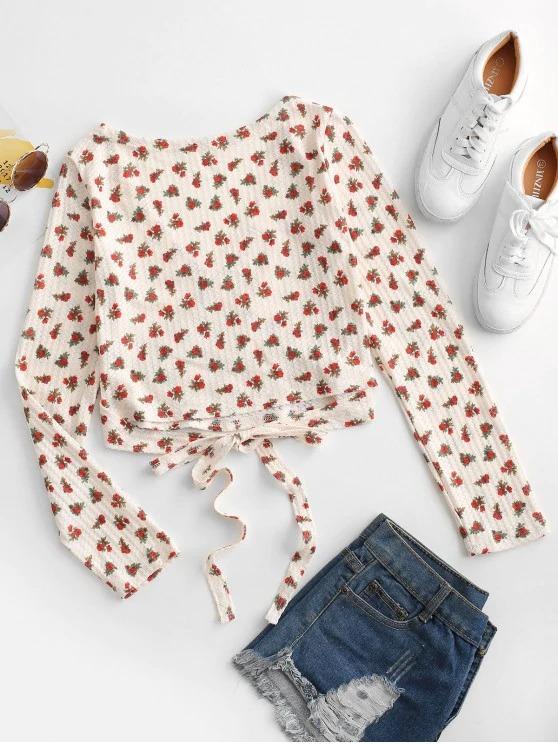 Floral Long Sleeve Wrap Blouse - LuckyFash™