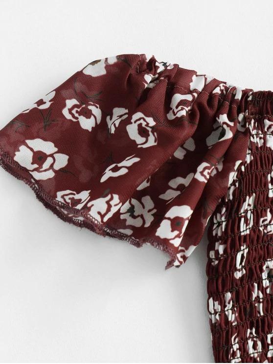 Floral Off Shoulder Smocked Flounce Dress - LuckyFash™