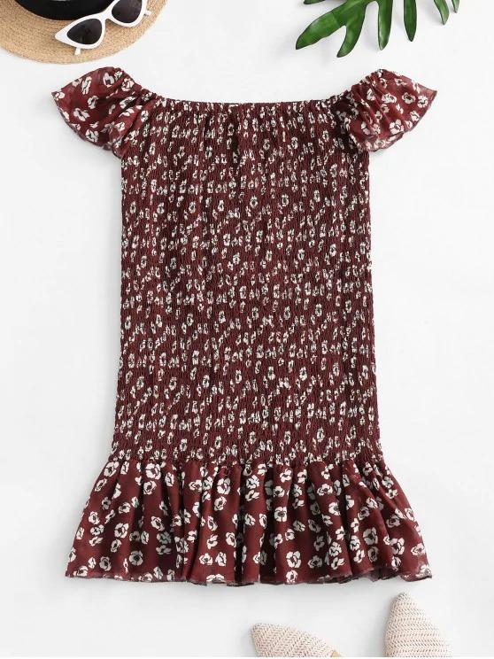 Floral Off Shoulder Smocked Flounce Dress - LuckyFash™