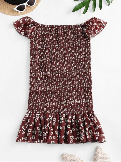 Floral Off Shoulder Smocked Flounce Dress - LuckyFash™