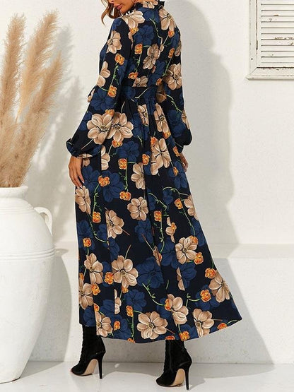Floral Print Belted Maxi Dress - LuckyFash™