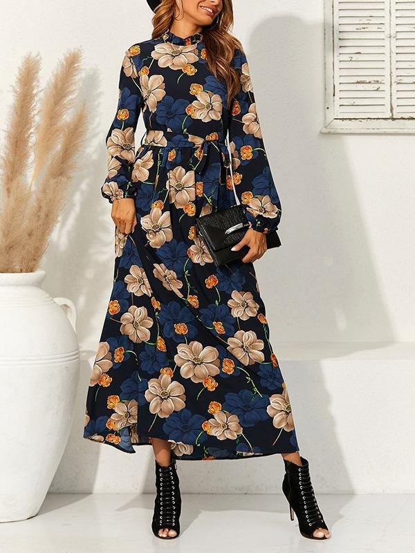 Floral Print Belted Maxi Dress - LuckyFash™