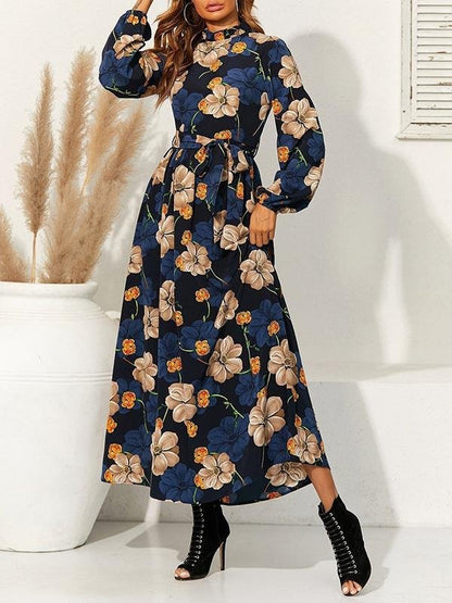 Floral Print Belted Maxi Dress - LuckyFash™