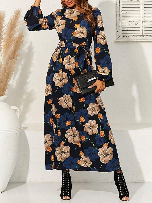 Floral Print Belted Maxi Dress - LuckyFash™