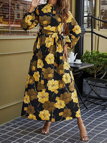 Floral Print Belted Maxi Dress - LuckyFash™