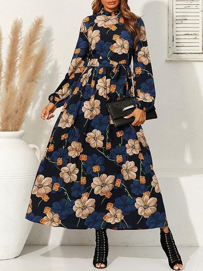 Floral Print Belted Maxi Dress - LuckyFash™