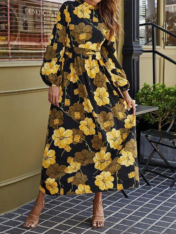 Floral Print Belted Maxi Dress - LuckyFash™