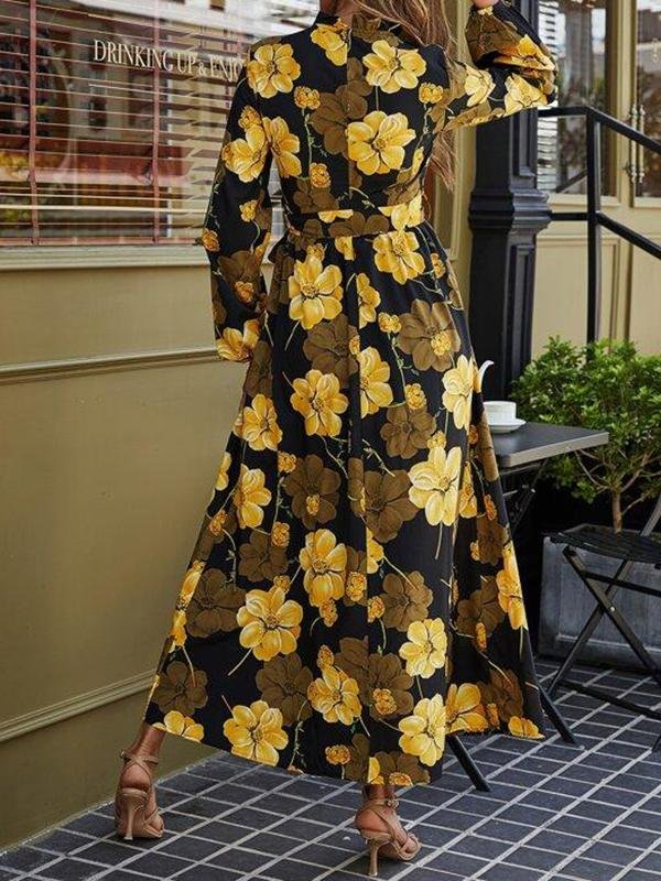 Floral Print Belted Maxi Dress - LuckyFash™