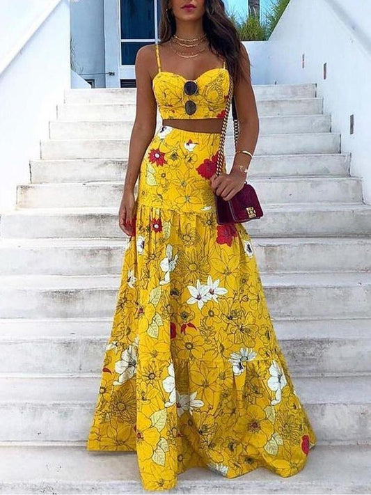 Floral Print Crop Top & Maxi Skirt Set - LuckyFash™