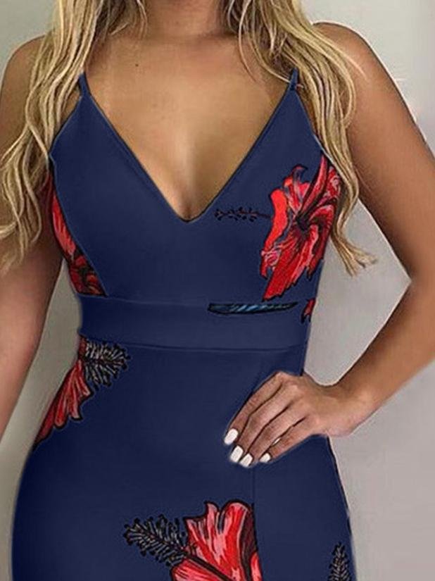 Floral Print Deep V-Neck Irregular Dress - LuckyFash™