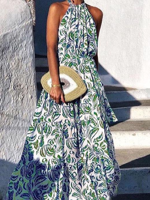 Floral Print Halter Bohemian Long Skirt - LuckyFash™