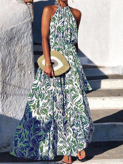 Floral Print Halter Bohemian Long Skirt - LuckyFash™