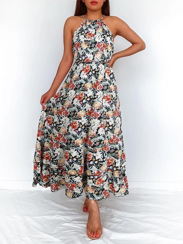 Floral Print Halter Sleeveless Dress - LuckyFash™