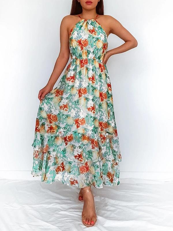 Floral Print Halter Sleeveless Dress - LuckyFash™