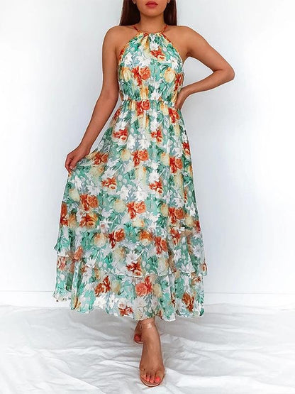 Floral Print Halter Sleeveless Dress - LuckyFash™