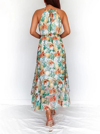 Floral Print Halter Sleeveless Dress - LuckyFash™