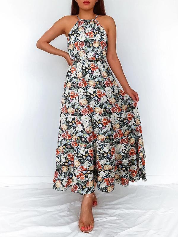 Floral Print Halter Sleeveless Dress - LuckyFash™