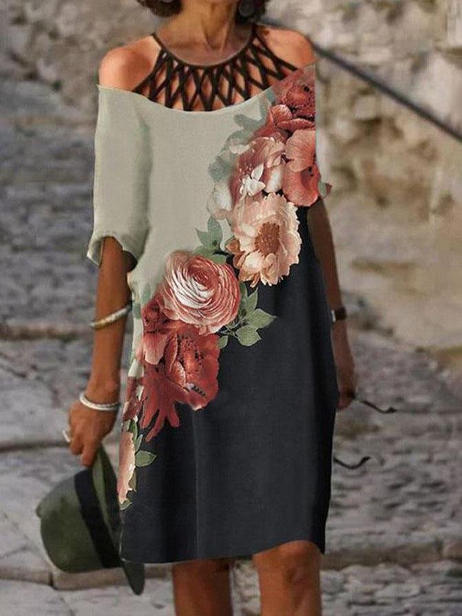 Floral Print Hollow Off-Shoulder Casual Dress - LuckyFash™