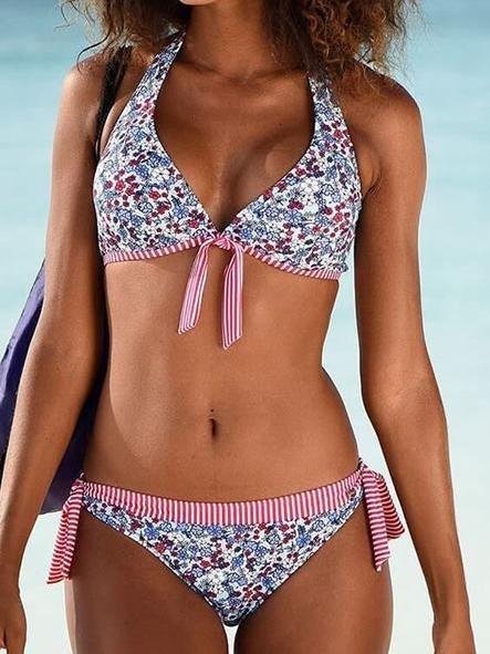 Floral Print Knotted Halter Bikini Two-piece Swimsuit - LuckyFash™