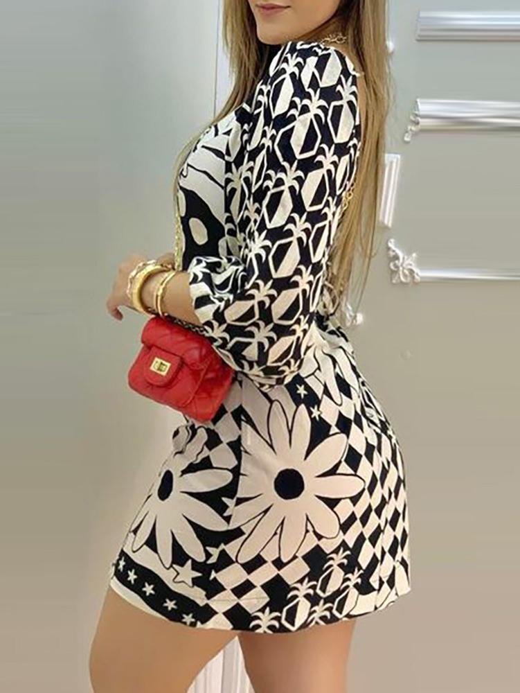 Floral Print Lantern Sleeve Casual Dress - LuckyFash™