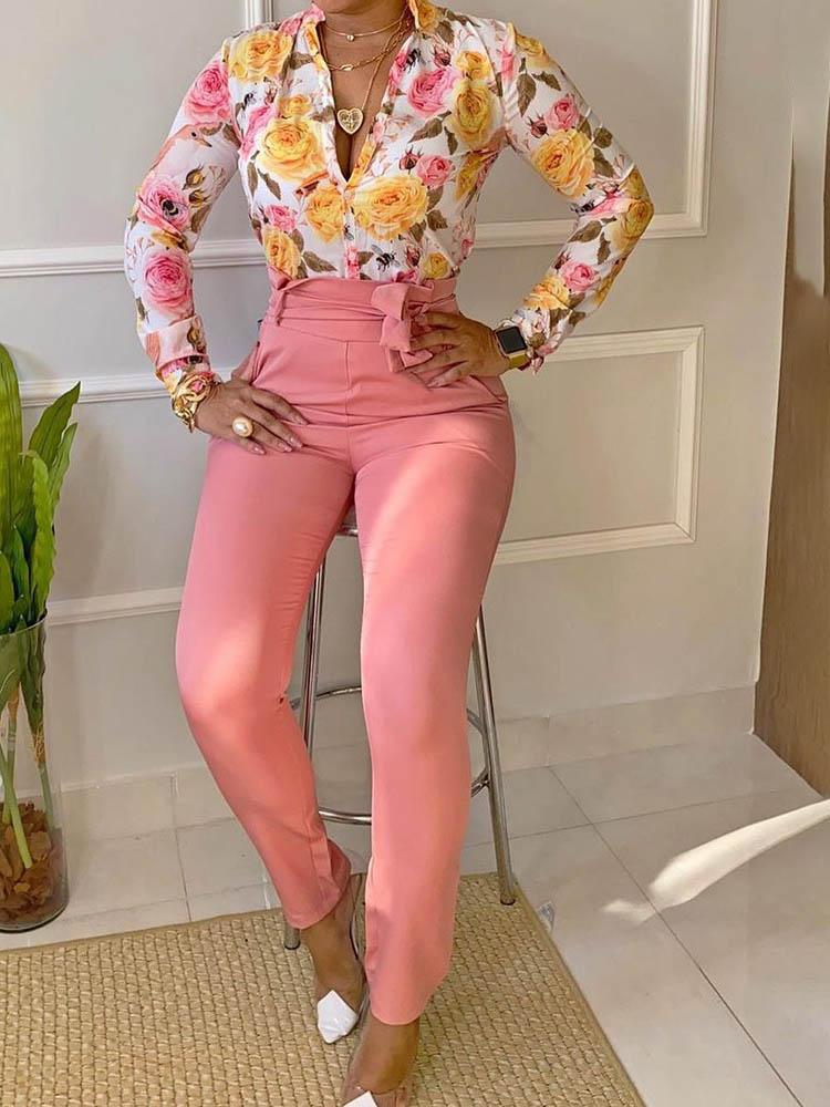 Floral Print Long Sleeve Shirt & Pants Set - LuckyFash™