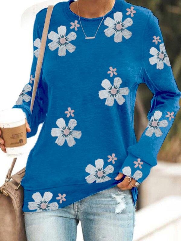 Floral Print Long-sleeved T-shirt - LuckyFash™