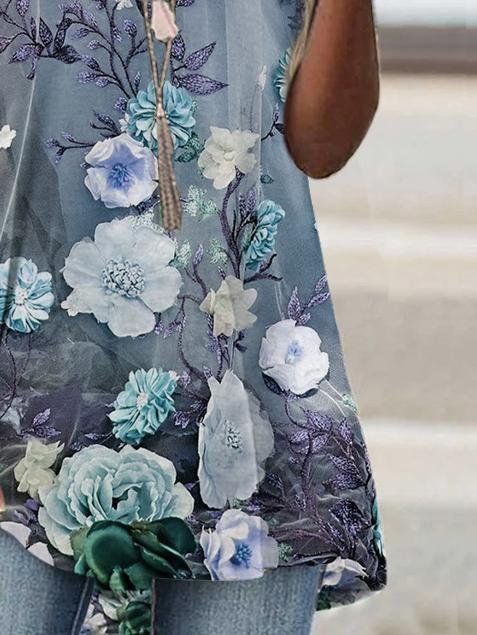 Floral Print Loose Short Sleeve Top - LuckyFash™