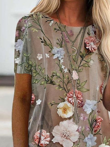 Floral Print Loose Short Sleeve Top - LuckyFash™