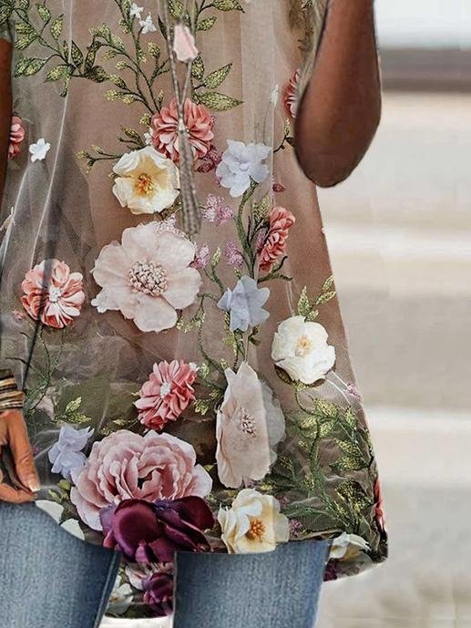 Floral Print Loose Short Sleeve Top - LuckyFash™