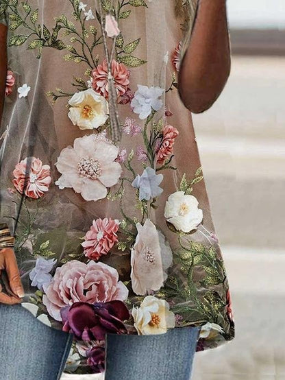 Floral Print Loose Short Sleeve Top - LuckyFash™