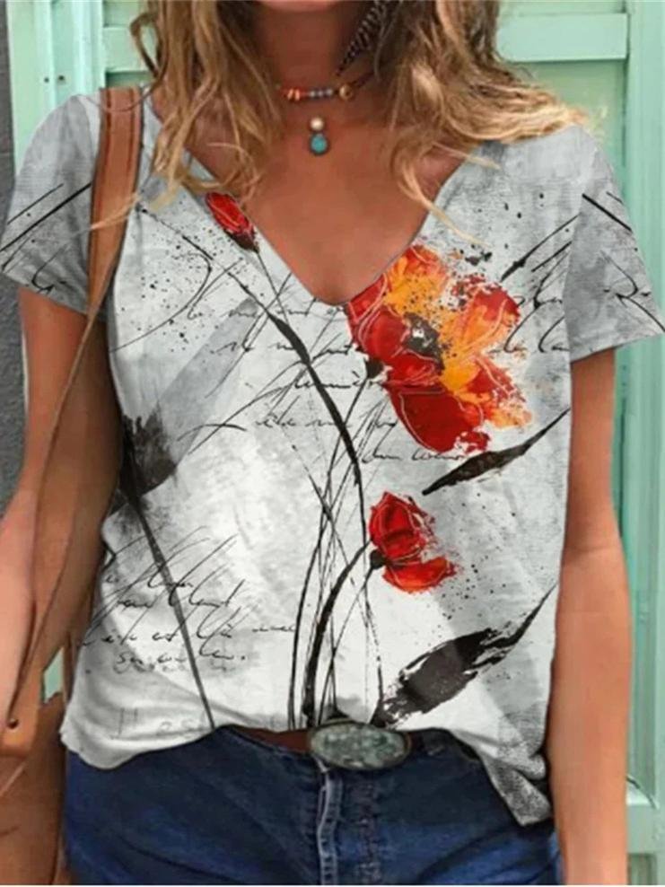 Floral Print Loose Short-sleeved Top - LuckyFash™