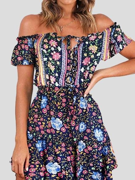 Floral Print Off Shoulder Strapless Dress - LuckyFash™