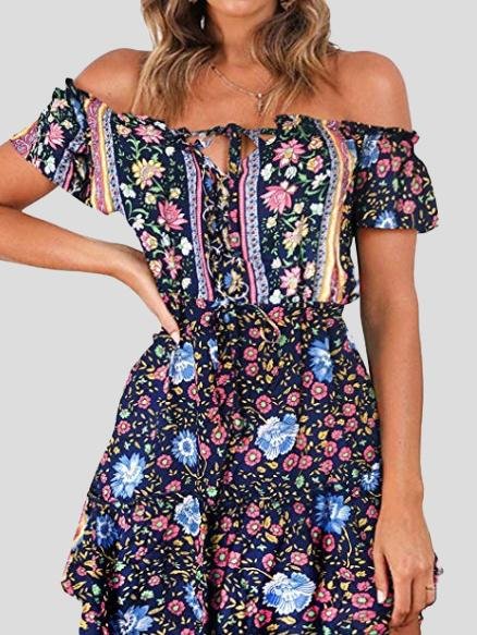Floral Print Off Shoulder Strapless Dress - LuckyFash™