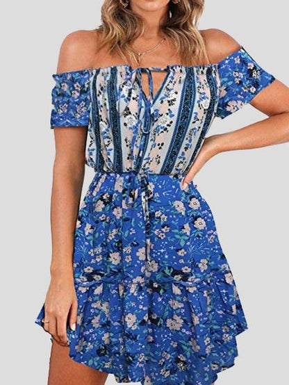 Floral Print Off Shoulder Strapless Dress - LuckyFash™
