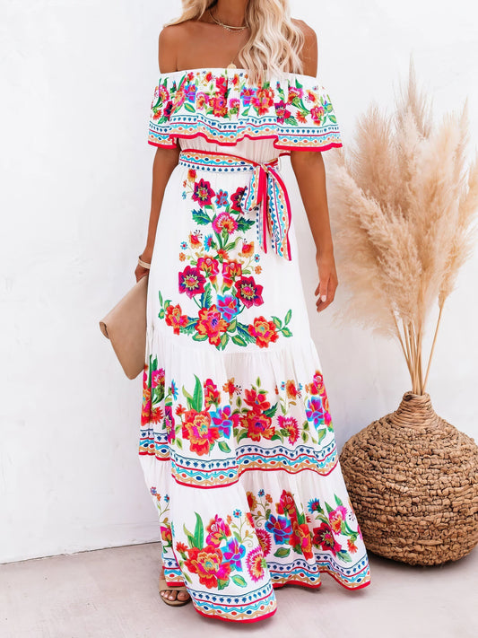 Floral Print One-shoulder Mopping Dress - LuckyFash™