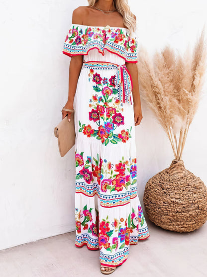 Floral Print One-shoulder Mopping Dress - LuckyFash™