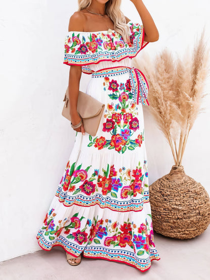 Floral Print One-shoulder Mopping Dress - LuckyFash™
