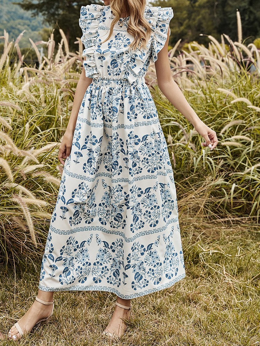 Floral Print Open Back Short Sleeve Dress - LuckyFash™