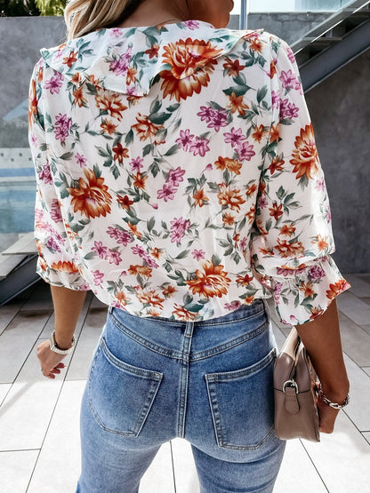 Floral Print Pleated Long Sleeve Blouses - LuckyFash™